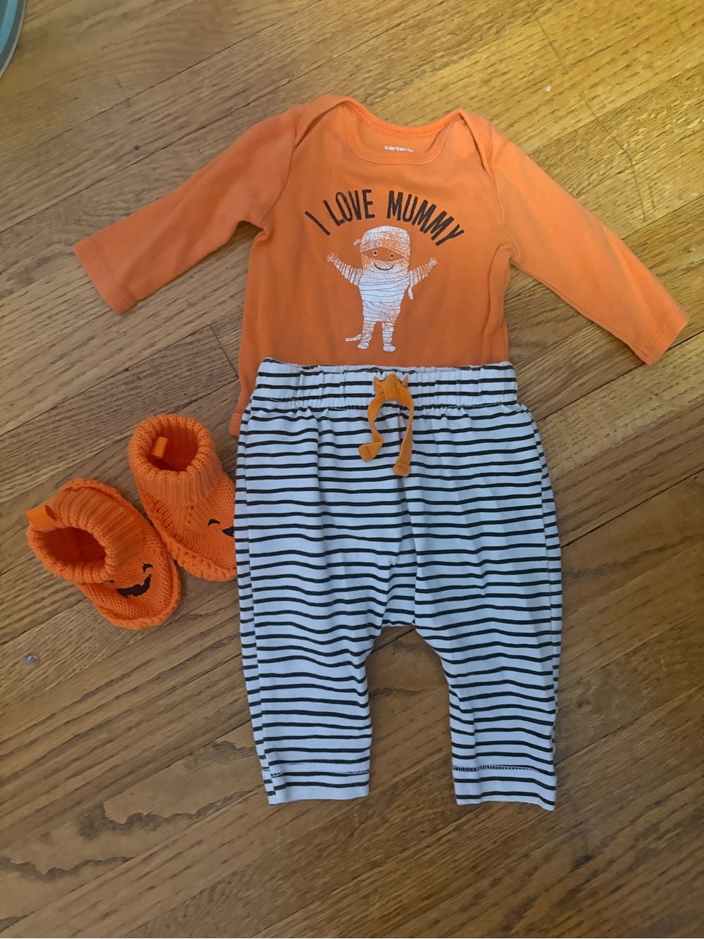Cat & Jack Orange 'I Love Mummy' Halloween One-Piece with Striped Pants